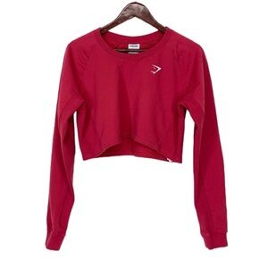 Gymshark Dark Pink Cropped Crewneck Sweatshirt With Ribbed Arm Detail Size Large